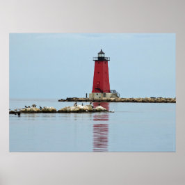 Poster Foto do Farol Vermelho do Michigan Manistique