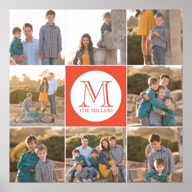 Pôster Foto do Monograma com Cor de Fundo Editável (Frente)