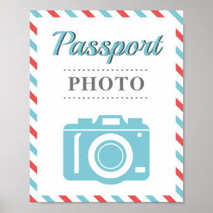 Poster Foto do Passport Booth Airline Viagem Blue Red