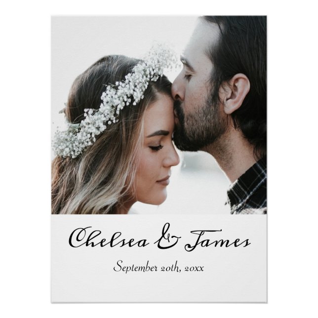 Pôster Foto Elegante Moderna Caligrafia Nome Data Casamen (Frente)