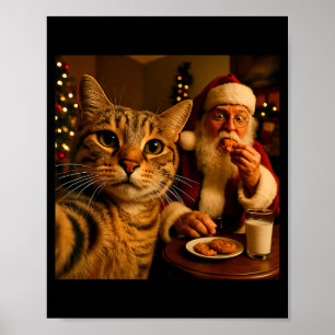 Poster Foto Engraçada de Gato com Papai Noel Meme de Nata