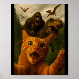 Poster Foto engraçada de gato surpreso com Bigfoot T-rex