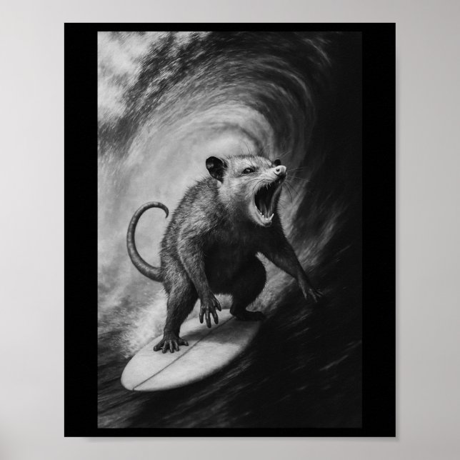 Poster Foto Engraçada de Possum Surfando no Quadro de Sur (Frente)