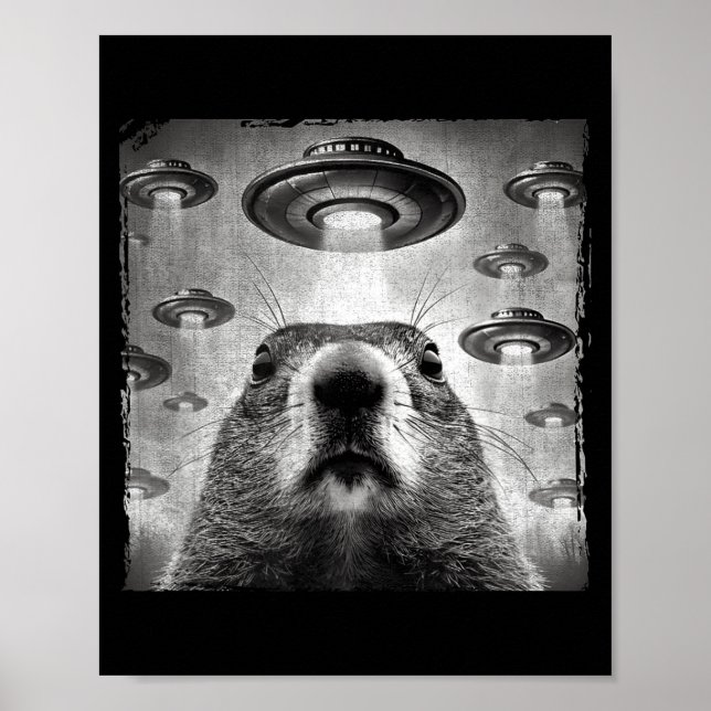 Poster Foto engraçada do Groundhog com alienígenas Ufos G (Frente)