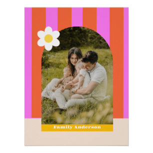 Pôster Foto família listras modernas coloridas retrô