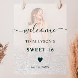 Poster Foto fotográfica branca brilhante Doce 16 boas-vin<br><div class="desc">Chic White Glitter ombre Chic Sweet 16 Welcome,  adicione sua foto</div>