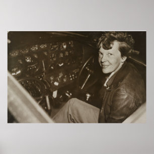Poster Foto Franca de Amelia Earhart no Cockpit do Avião 