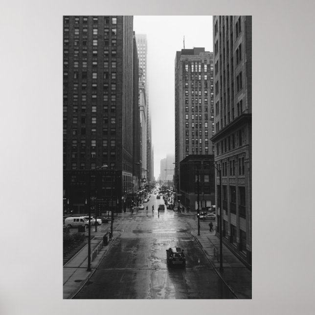 POSTER FOTO GRAYSCALE DA RUA CIDADE (Frente)