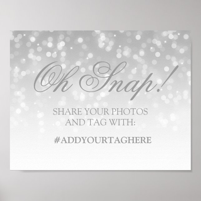 Poster Foto: Hashtag Wedding Sign Silver Bokeh Lights (Frente)
