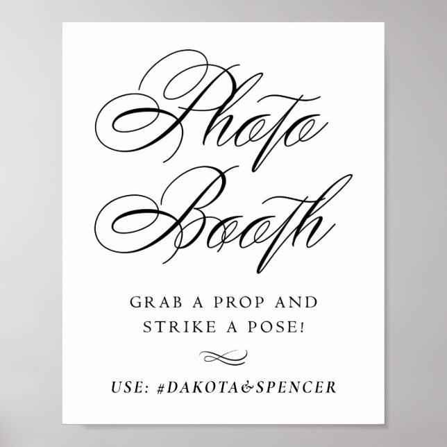 Poster Foto legante Booth Strike a Pose | Script Preto (Frente)