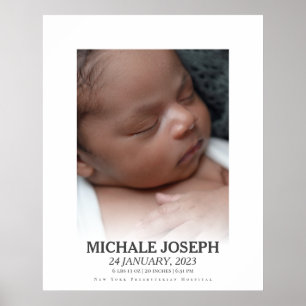 Poster Foto para Bebê com Estatísticas No Dia Em Que Fo