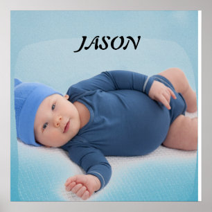 Poster Foto personalizada azul do bebê menino