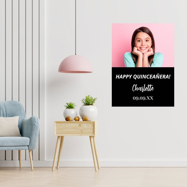 Poster Foto personalizada branca preta Quinceanera (Criador carregado)
