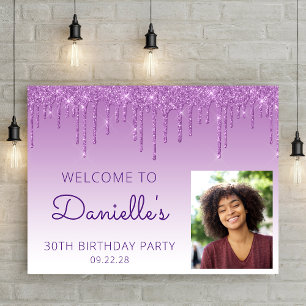 Poster Foto Personalizada Brilho Roxo Bem-vindo Aniversár