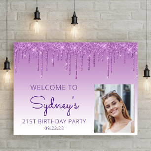 Poster Foto Personalizada Brilho Roxo Boas-Vindas Anivers
