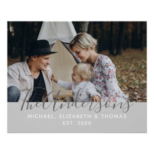 Pôster Foto personalizada com nome da família e ano de fu