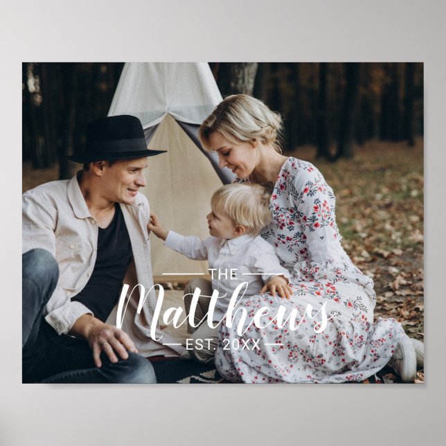 Poster Foto personalizada com nome de família e ano estab (Frente)
