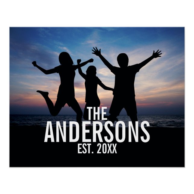 Pôster Foto personalizada da família com nome da família (Frente)