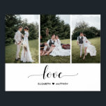 Poster Foto Personalizada de Casamento Personalizado de S<br><div class="desc">Design moderno e elegante imprimiu Adicionar seu próprio script de amor Manuscrito Personalizado Poster de Foto 3 Casamento Personalizado que pode ser personalizado com seu texto. Veja a Design de Arte Gráfica para outros produtos que combinam com este design!</div>