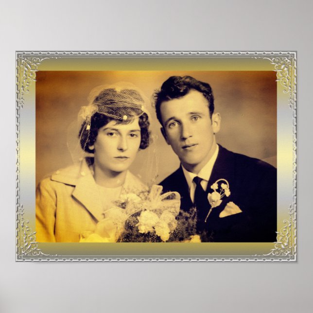 Poster Foto personalizada do quadro de borda dourada eleg (Frente)