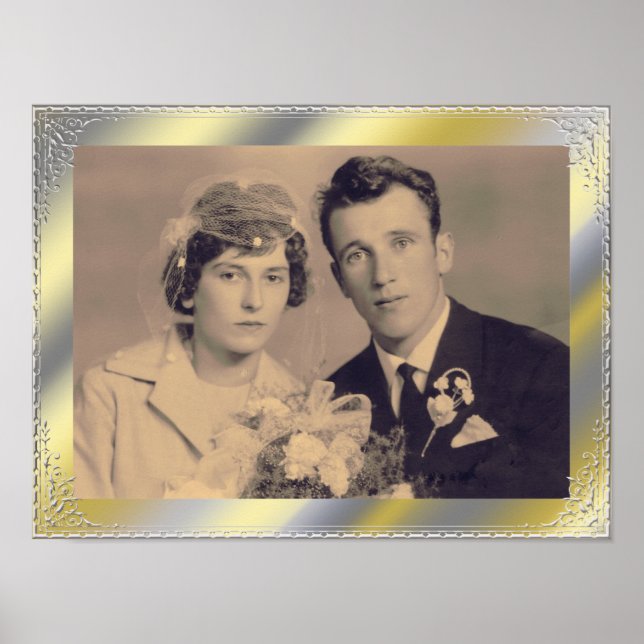 Poster foto personalizada do quadro de borda prateada na  (Frente)