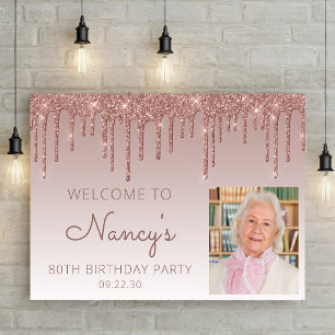 Poster Foto Personalizada Glam Rosa Dourado Bem-Vindo Ani