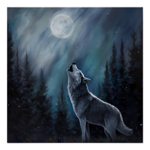 Pôster Foto personalizada Pet   Wolf Howling Na Lua