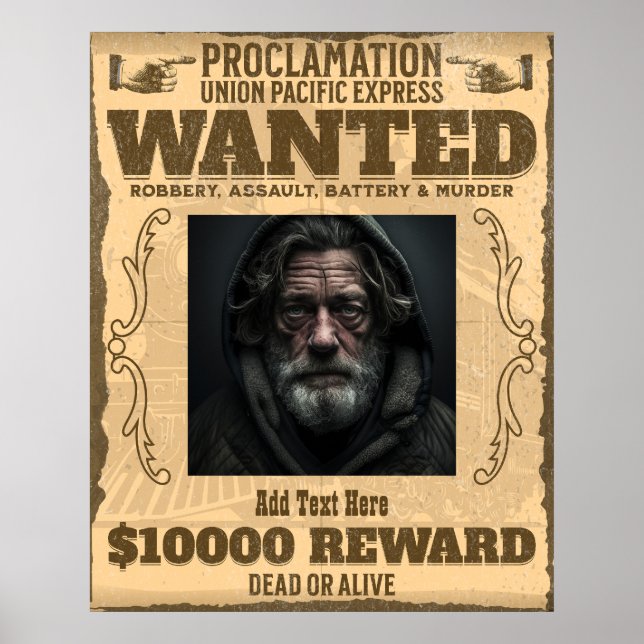 Poster Foto Personalizada Procurado Vivo ou Morto Oeste V (Frente)
