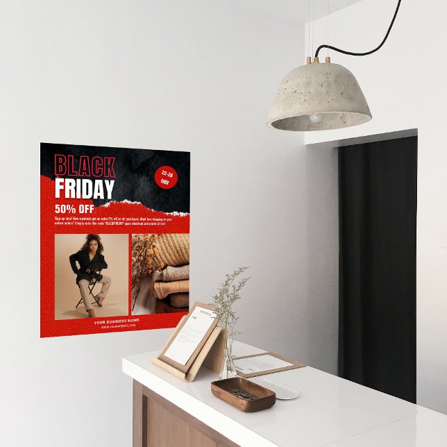 Poster Foto personalizada - Promoção do produto Red Black (Custom Photo Red Black Friday Product Promo Poster)