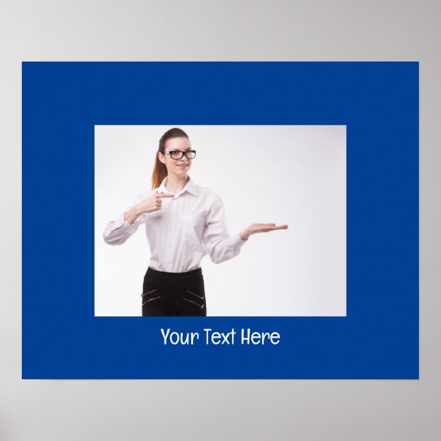 Poster Foto personalizável e azul profundo de texto (Frente)