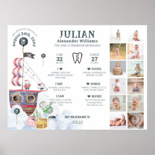 Poster Foto Pirate 1rua Ano Milestone 12 Meses Foto