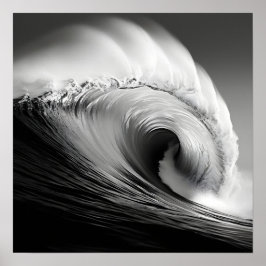 Poster Foto preta e branca de uma onda oceânica em ruptur