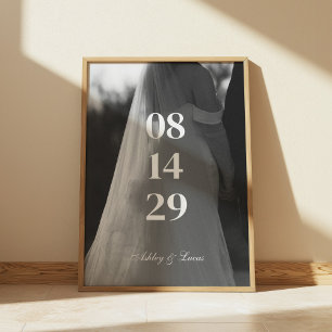 Poster Foto Preto e Branco de Data de Casamento Minimalis