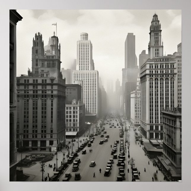 Poster Foto sépia de Chicago dos anos 20 (Frente)