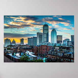 Poster Foto Skyline da Cidade do Centro de Boston Massach