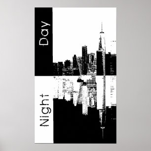 Pôster Foto velha do vintage da skyline de NYC preto e