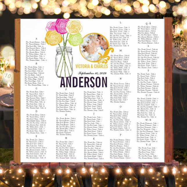 Pôster Foto: Vintage Modern Mason Jar Seating Chart (Criador carregado)