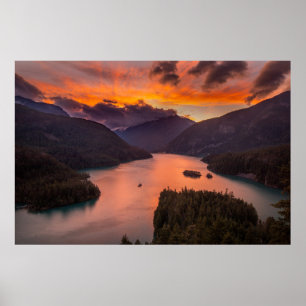 POSTER FOTOGRAFIA AERIAL DA MONTANHA DE VISÃO DO LAGO SO
