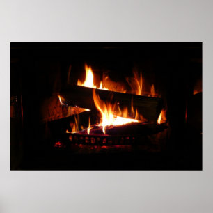 Pôster Fotografia da cena de inverno quente em lareira