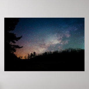 Poster Fotografia da Galáxia Via Láctea Noite Céu Árvores