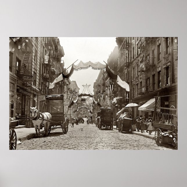 Poster Fotografia da Little Italy Mott Street NYC (1908) (Frente)