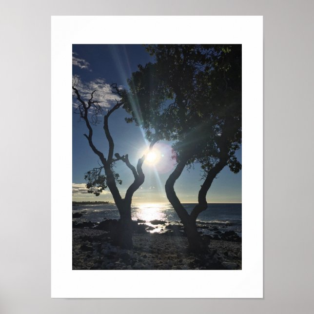 Poster Fotografia de Cor Azul Sunlit Shore Hawaii (Frente)