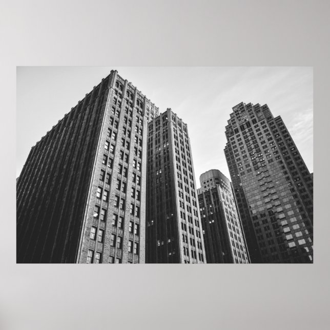 POSTER FOTOGRAFIA DE GRAYSCALE BAIXA DO EDIFÍCIO DE ALTO  (Frente)