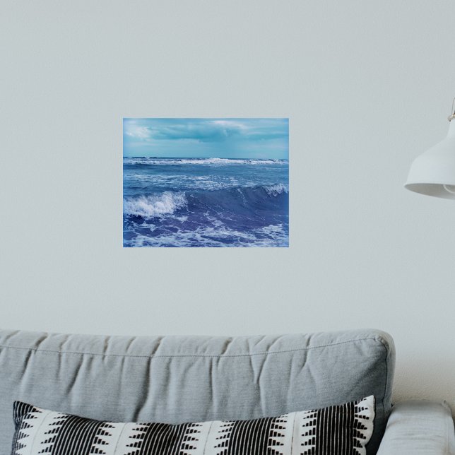 Pôster Fotografia do céu das nuvens do Oceano Atlântico A (Photo of Atantic ocean blue water white cap waves blue sky clouds on wall art poster.)