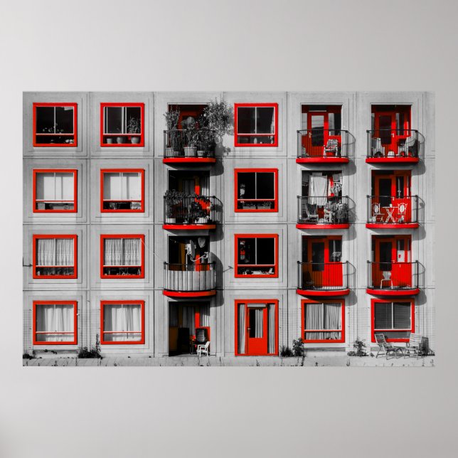 Poster Fotografia do edifício Red Facade Zuidoost Balcony (Frente)