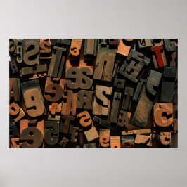 Poster Fotografia letterpress do tipo madeira