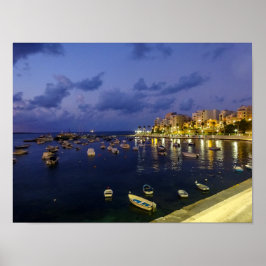 Poster Fotografia Noturna da Baía de São Paulo em Malta