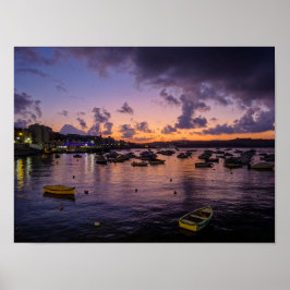 Poster Fotografia Noturna da Baía de São Paulo em Malta