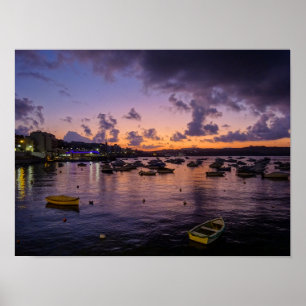 Poster Fotografia Noturna da Baía de São Paulo em Malta