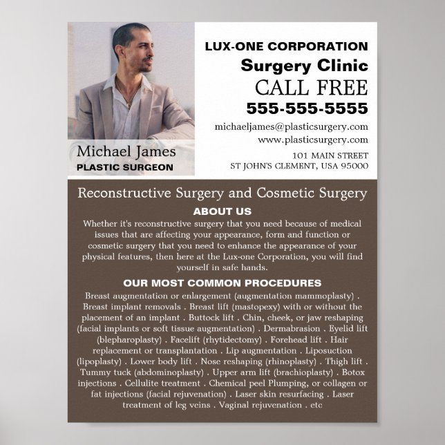 Poster Fotografia Personalizada, Cirurgião/Cirurgia Plást (Frente)